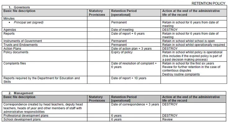 document defining how an educational institution can store and manage admin data