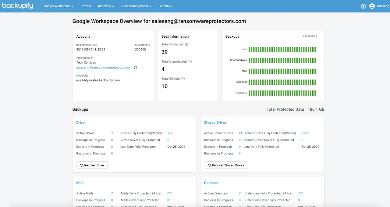 The interface of the SysCloud alternative, Backupify